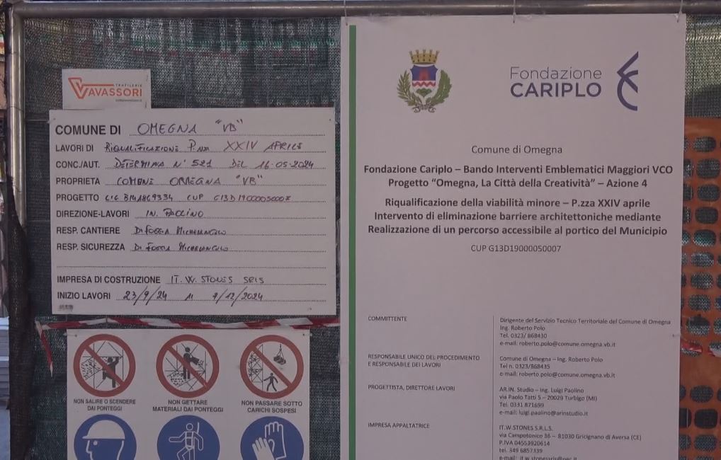 Omegna, proseguono i lavori in piazza XXIV Aprile per eliminare le barriere architettoniche