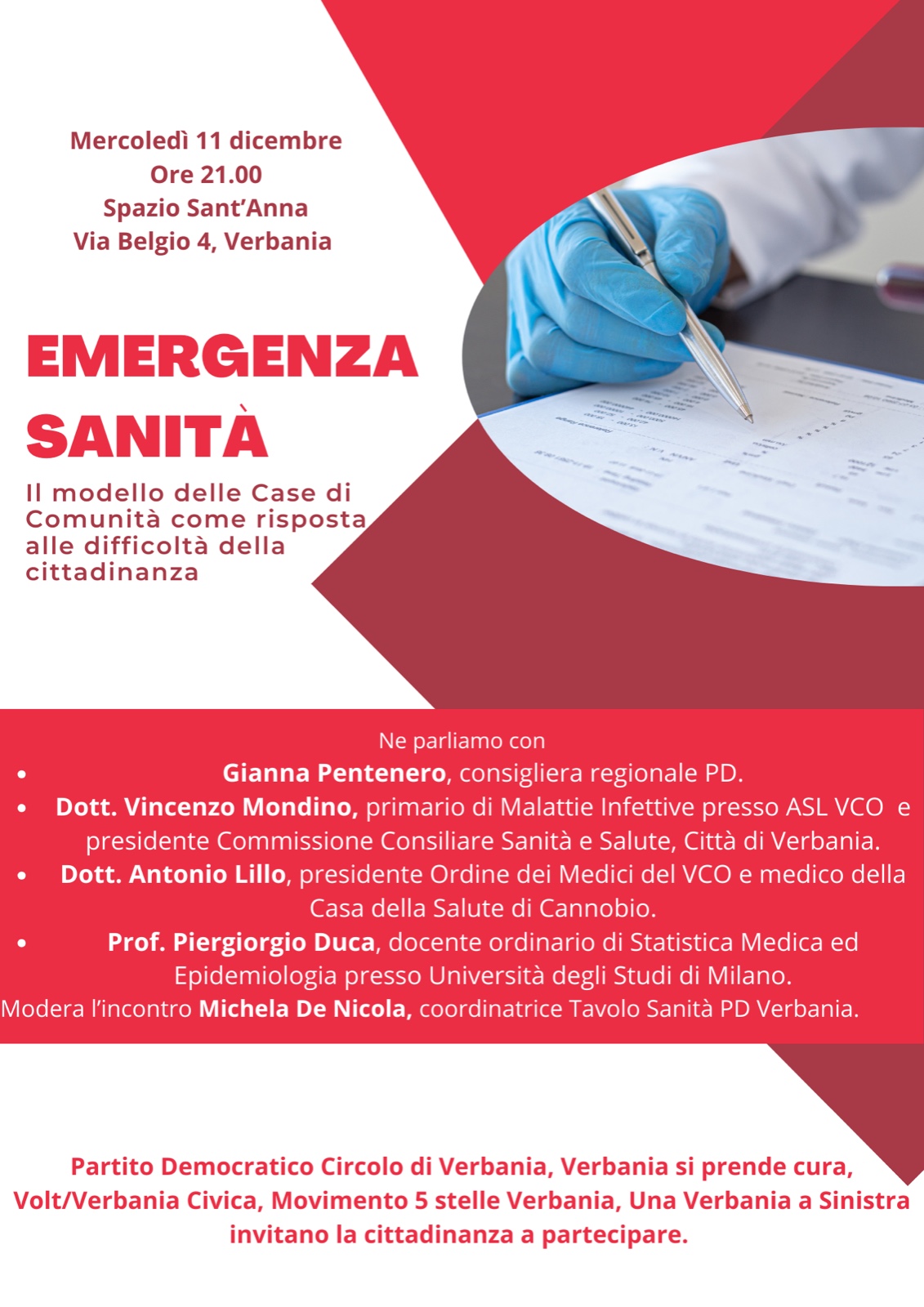 "Emergenza sanità" l'11 dicembre a Sant'Anna. Se ne parla con il tavolo sanità della coalizione di centrosinistra