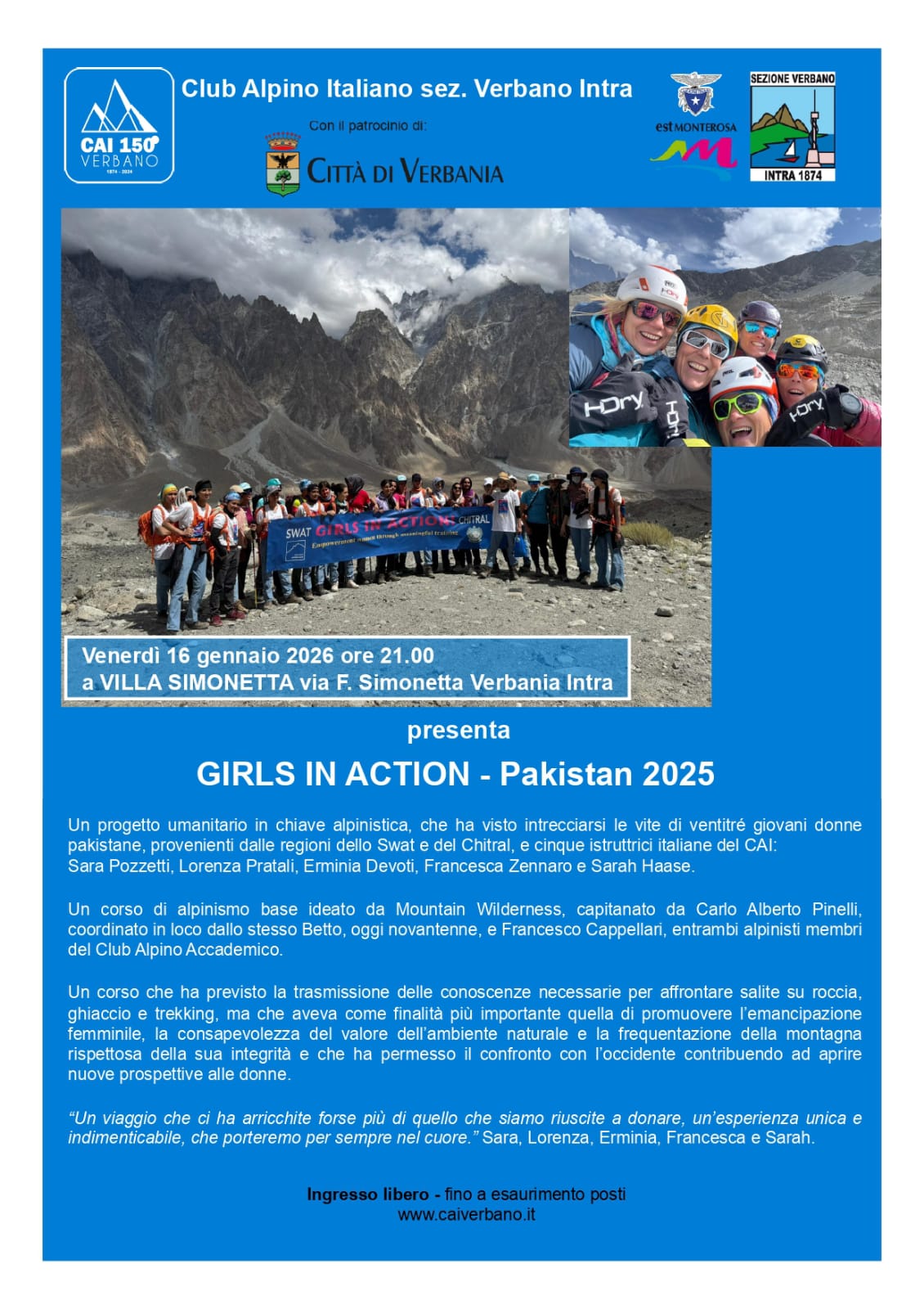 Alpinismo, alle 21 a Villa Simonetta una serata dedicata al progetto "Girls in Action"