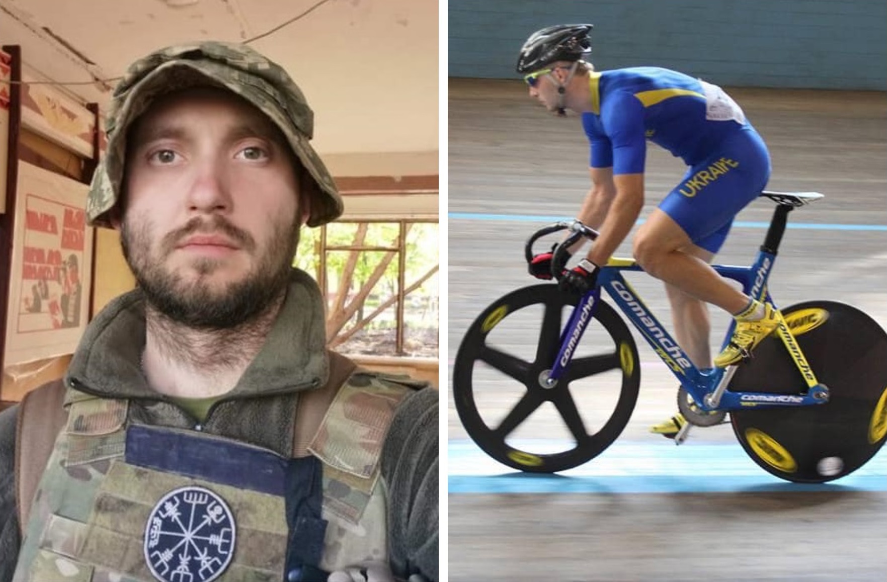 Andriy Kutsenko, ciclista 'ucraino di Nebbiuno', ricordato sul casco di Heraskevych