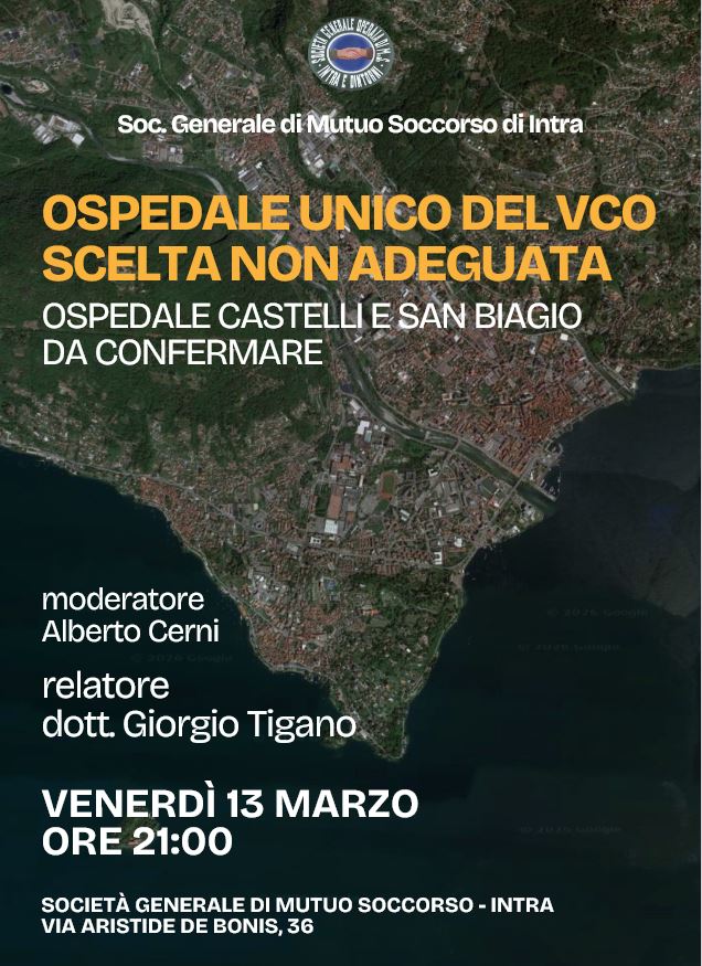 "Ospedale unico del Vco, scelta non adeguata": serata alla Soms di Intra con il dott. Tigano