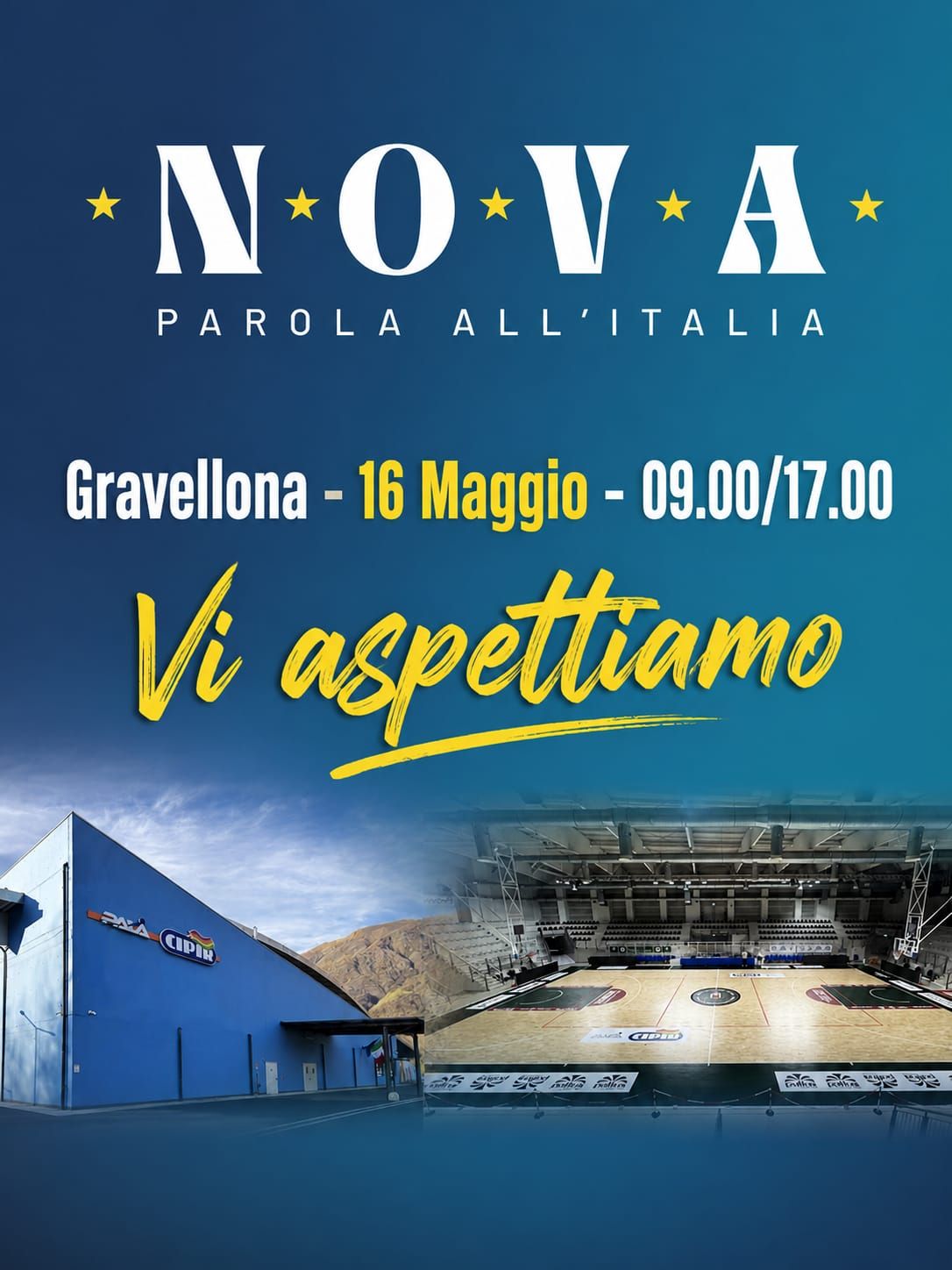 Sabato 16 maggio "Nova Vco - Parola all'Italia" al Palazzetto di Gravellona Toce