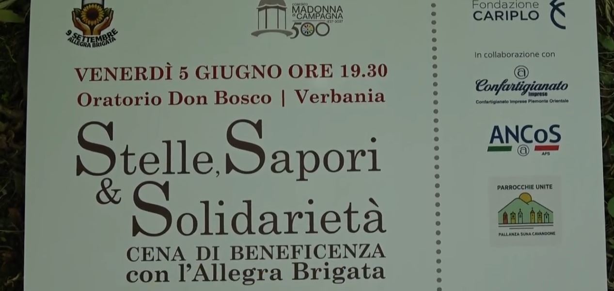 Venerdì 5 giugno cena benefica per Madonna di Campagna all'oratorio Don Bosco di Pallanza