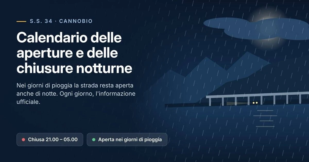 Chiusura nottura della Statale 34, possibili riapertura in caso di pioggia