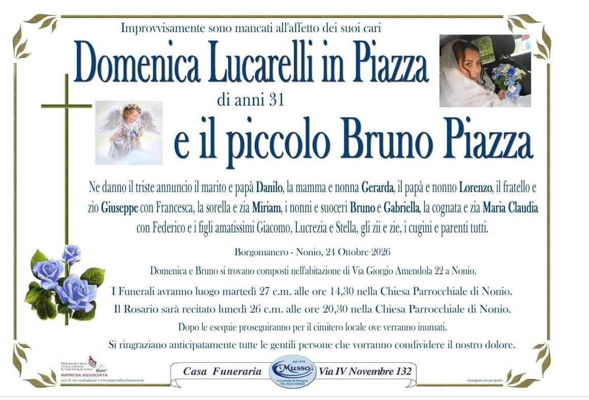 Sgomento a Nonio per la morte di Domenica Lucarelli e del bimbo che portava in grembo